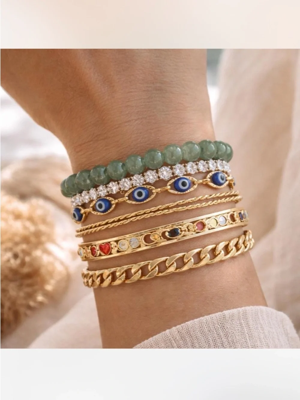 evil eye blue 18k gold bracelet summer vacation